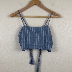 J.Galt Striped Cropped Square Neck Spaghetti Strap Top OS